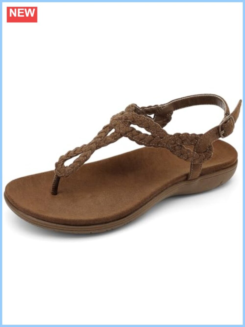 Women's T-Strap Thong Sandals with Arch Support - Adjustable Ankle Buckle